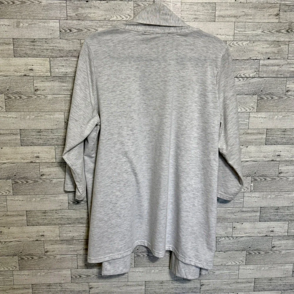 Cyrus Cardigan Sweater Light Heather Grey Pleated Open Front Plus Size 3X - Picture 10 of 11
